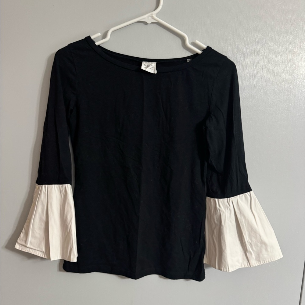Sara Roka Italian Black and White Long Sleeve Top Size Small